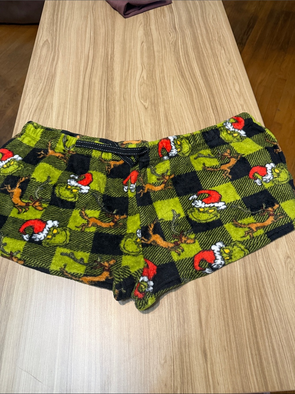 Women’s Green Plaid Grinch Fleece Lounge Shorts